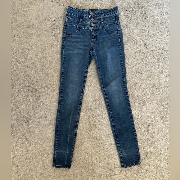 refuge Denim - REFUGE Blue Jeans High Waisted 3 Button Skinny Jeans Size 0